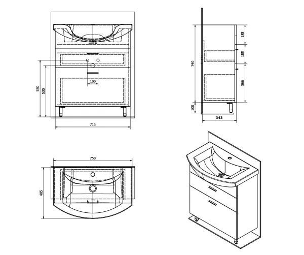 ZOJA umyvadlová skříňka šuplíková 71,5x74x34cm, bílá (51071A)