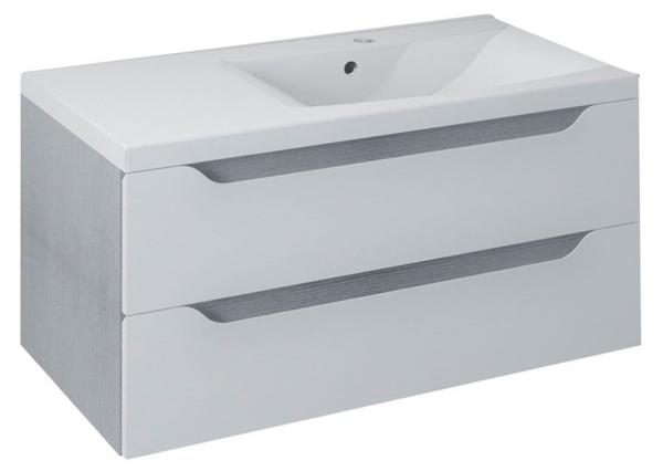 WAVE umyvadlová skříňka 89,7x45x47,8cm, pravá, bílá/dub stříbrný (WA093-3011)