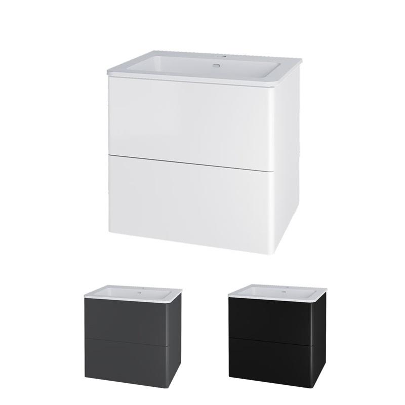 Siena, koupelnová skříňka s umyvadlem z litého mramoru 61 cm, bílá, antracit, černá