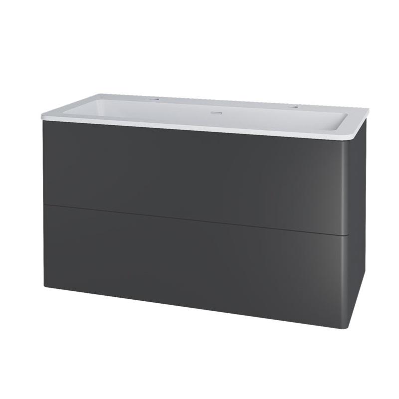 Siena, koupelnová skříňka s umyvadlem z litého mramoru 101 cm, bílá, antracit, černá