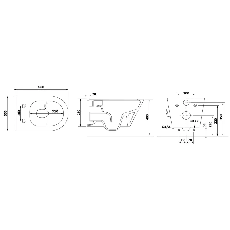 AVVA závěsná WC mísa Rimless, integrovaná baterie a bidet. sprška, 35,5x53 cm, bílá (100315)