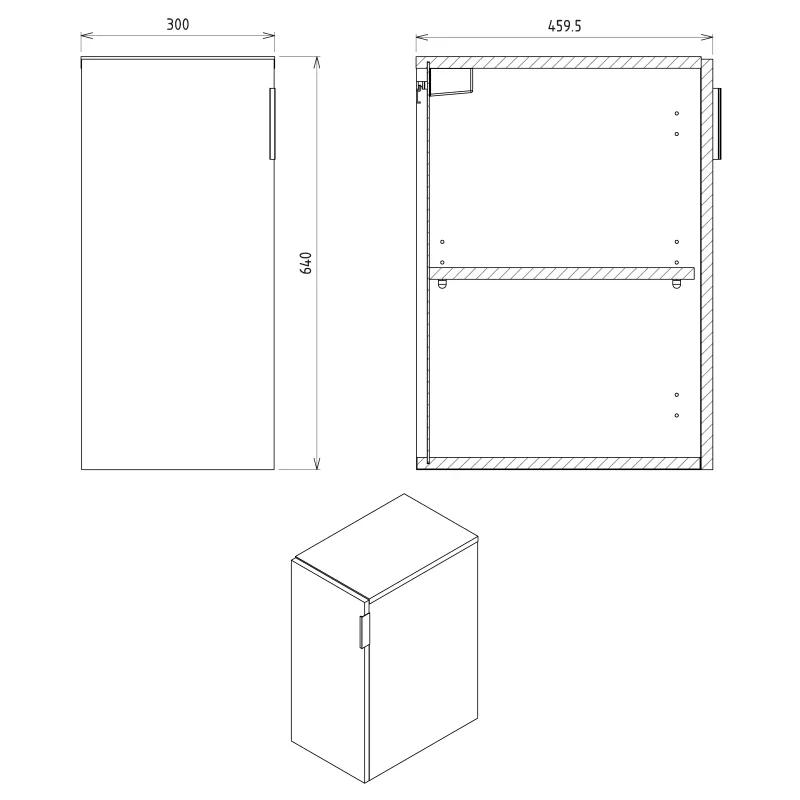 CIRASA skříňka spodní dvířková 30x64x46cm, pravá/levá, bílá lesk