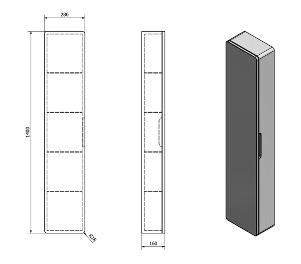 Skříňka vysoká 28x140x16cm, levá/pravá, bílá (PR031-3030)