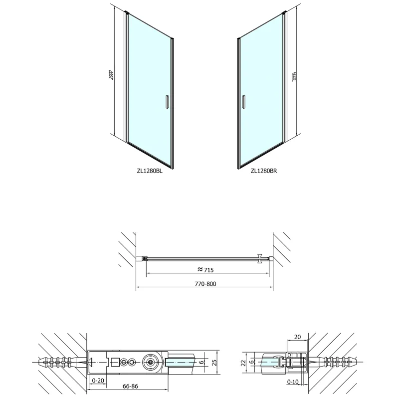 ZOOM LINE BLACK sprchové dveře 800mm, čiré sklo (ZL1280B)