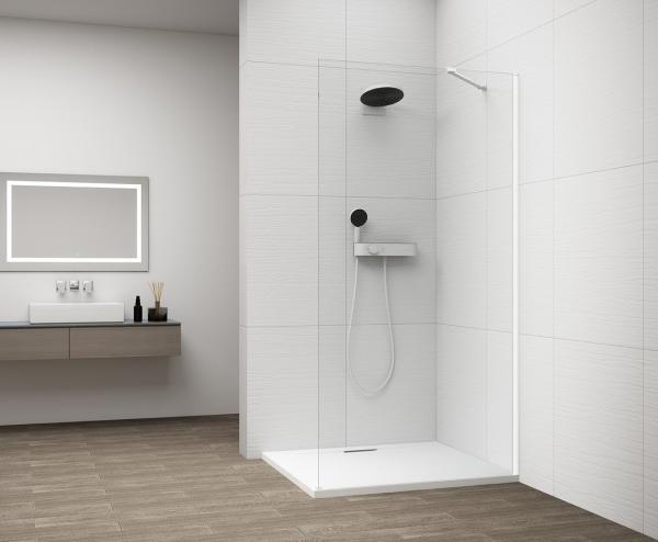 ESCA WHITE MATT jednodílná sprchová zástěna k instalaci ke stěně, sklo čiré, 1200 mm