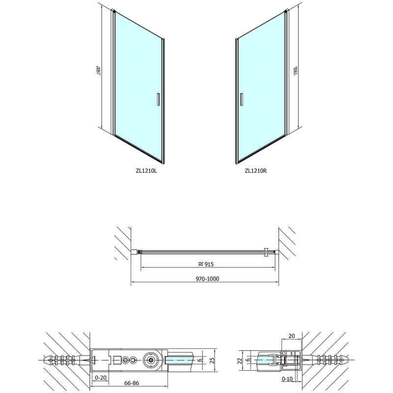 ZOOM LINE sprchové dveře 1000mm, čiré sklo (ZL1210)