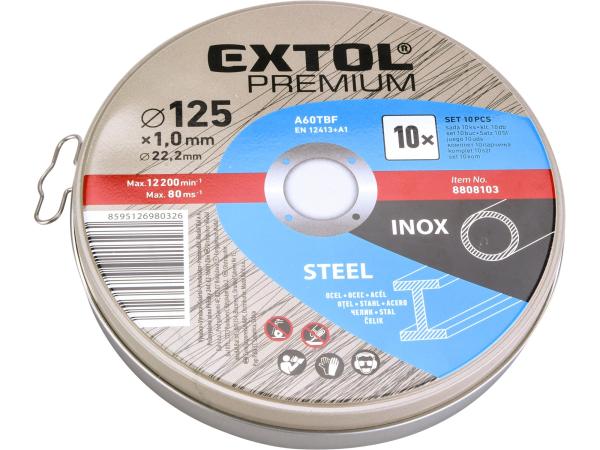 EXTOL PREMIUM 8808103 - kotouč řezný na ocel/nerez, 10ks, O 125x1,0x22,2mm