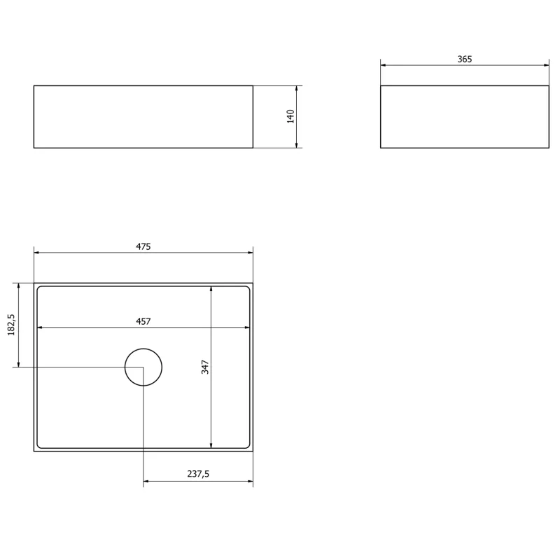 FORMIGO betonové umyvadlo, 47,5x14x36,5 cm, šedá (FG019)