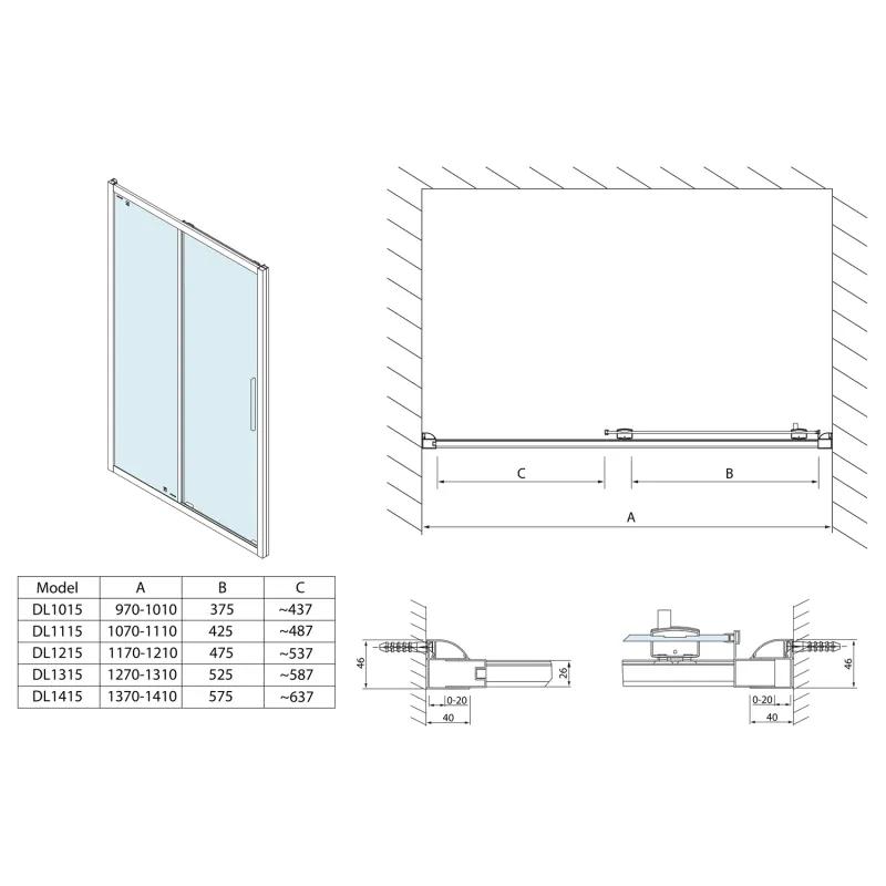 LUCIS LINE sprchové dveře 1000mm, čiré sklo (DL1015)