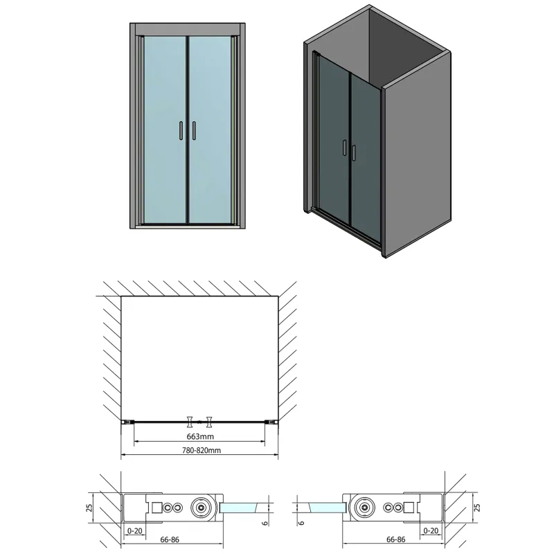 ZOOM LINE sprchové dveře dvojkřídlé 800mm, čiré sklo (ZL1780)
