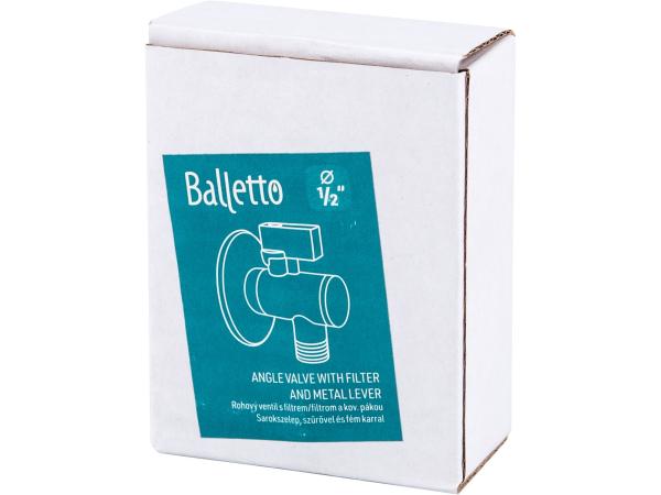 BALLETTO 81153 - ventil rohový s filtrem a kovovou pákou, 1/2"-1/2"