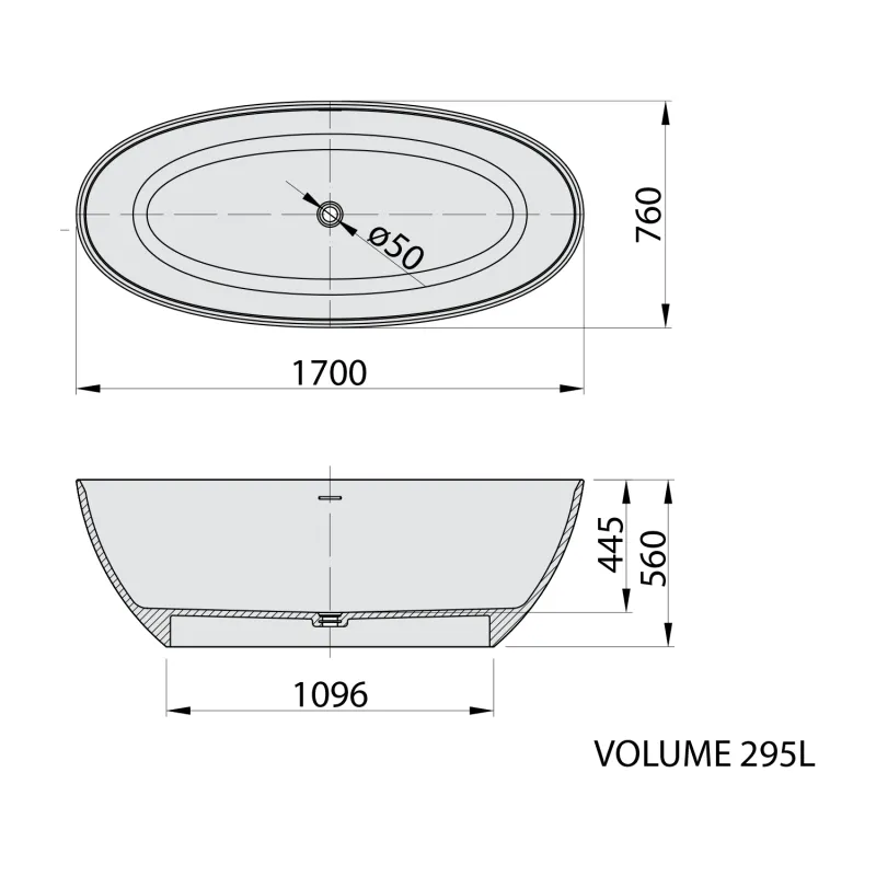 NOYA volně stojící vana, solid surface, 170x76x56cm, bílá mat 1