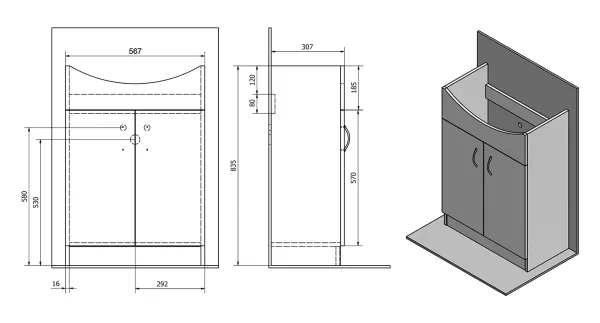SIMPLEX ECO 60 umyvadlová skříňka včetně umyvadla 58,5x83,5x30,7cm (SIME600)