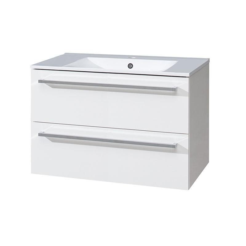 MEREO MP5033 Bino, koupelnová skříňka s keramickým umyvadlem 81 cm, bílá, dub