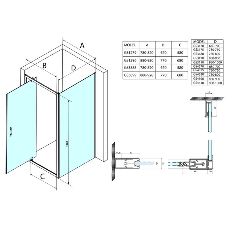 SIGMA SIMPLY obdélníkový sprchový kout pivot dveře 800x750mm L/P varianta, čiré sklo (GS1279GS3175) 1