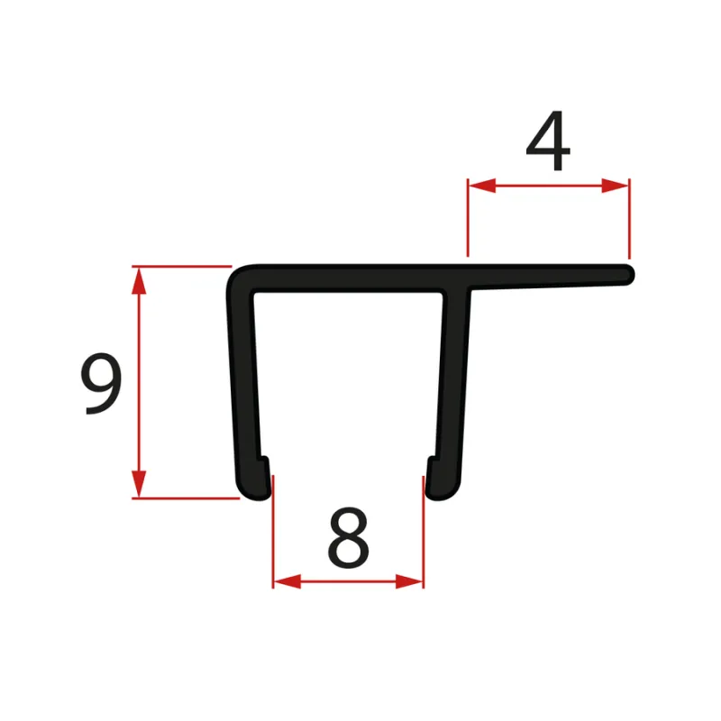 Svislé těsnění pro sklo 8mm, 2000mm, černá