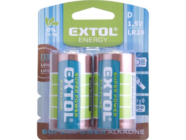 EXTOL ENERGY 42015 - baterie alkalické, 2ks, 1,5V D (LR20)