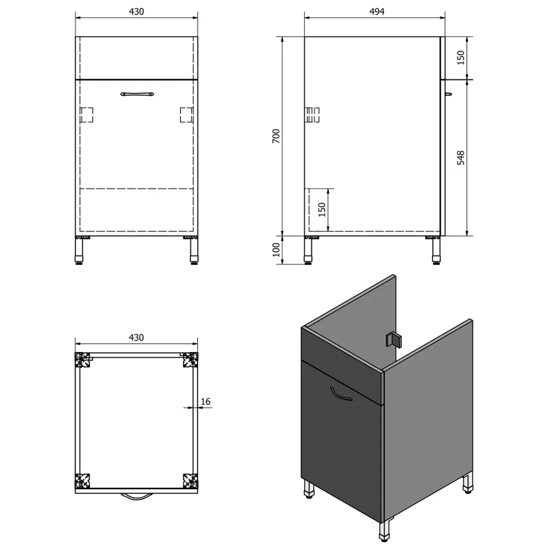 Skříňka pod výlevku 43x70x49,6cm, bílá (57034)