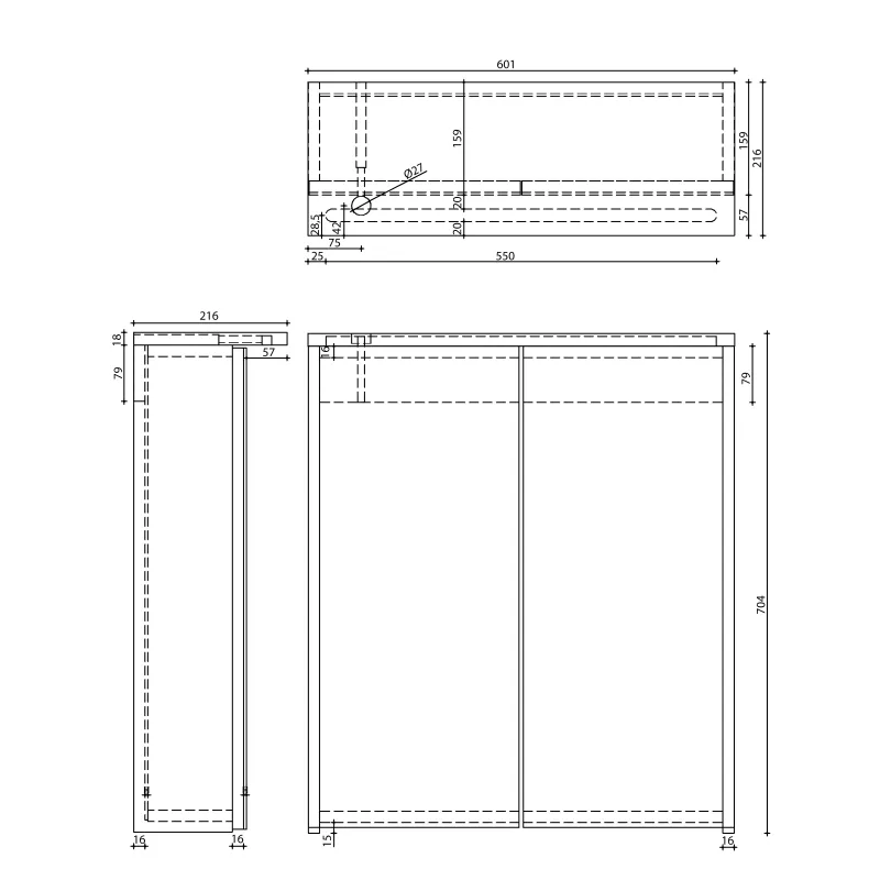 KAWA STRIP galerka s LED osvětlením 60x70x22cm, dub emporio