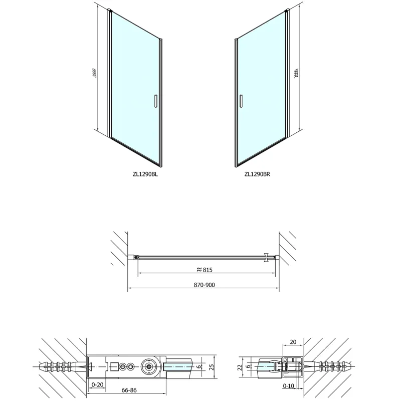 ZOOM LINE BLACK sprchové dveře 900mm, čiré sklo (ZL1290B)