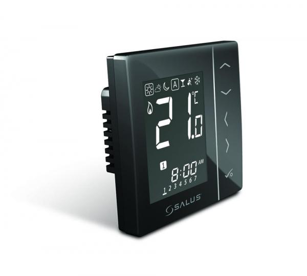 SALUS VS10BRF - Bezdrátový termostat 4v1, podomítkový, černý, napájení 230V