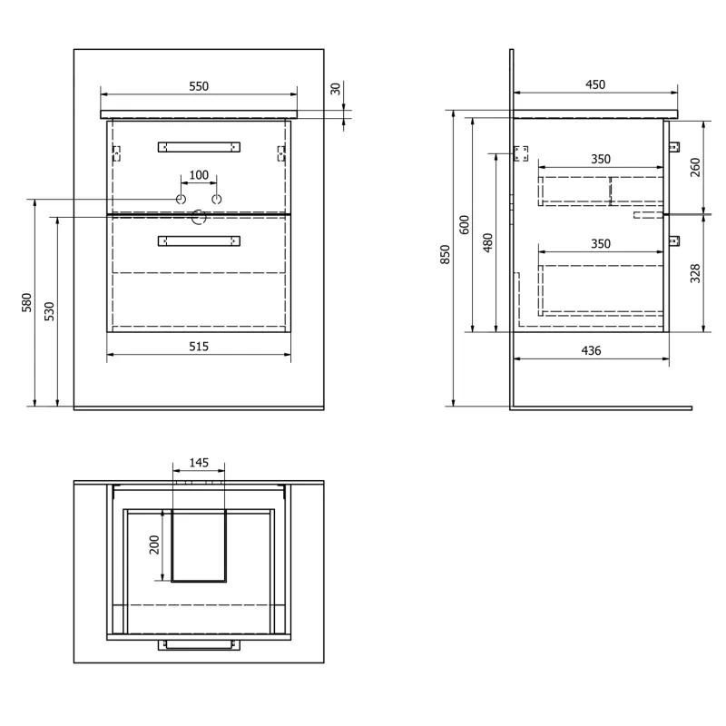 VEGA umyvadlová skříňka 51,5x60x43,6 cm, 2xzásuvka, bílá (VG052)