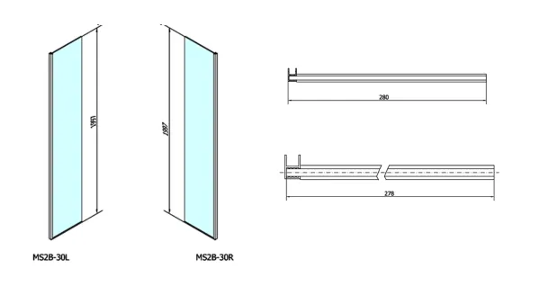 MODULAR SHOWER pevný panel k instalaci na stěnu modulu MS2, 300 mm, levý