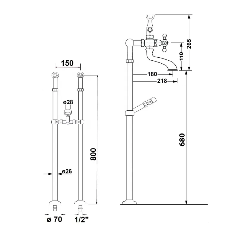 ANTEA připojení pro instalaci vanové baterie do podlahy (pár), chrom (9841)