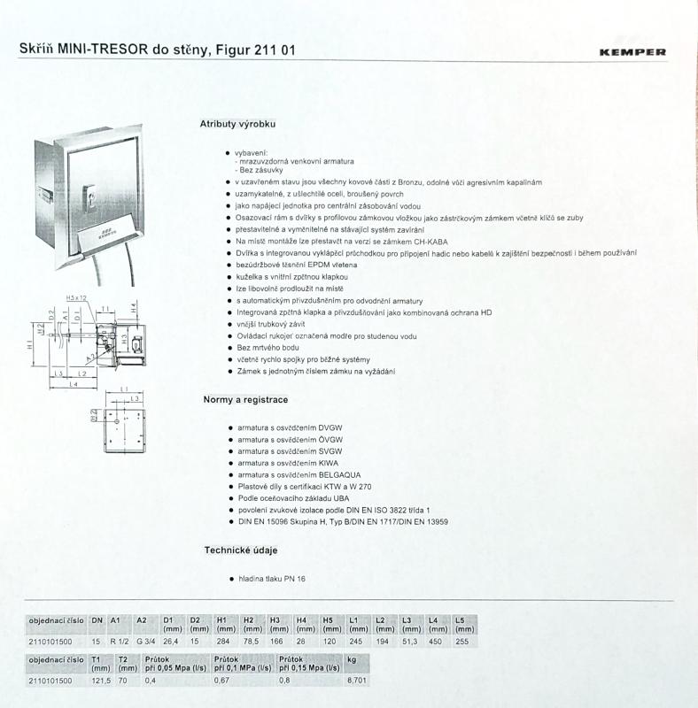 KEMPER MINI-TRESOR 211 vestavná skříň DN15, 245x120x238,5mm, s venkovní armaturou, nerez o 1