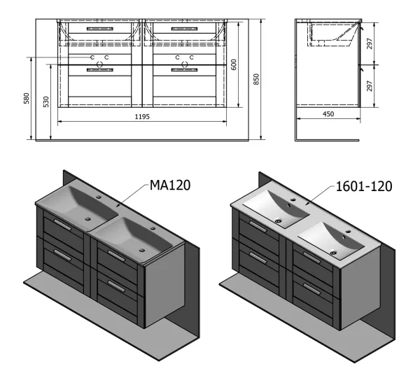 AMIA dvojumyvadlová skříňka 119x60x45cm, dub Texas (AM120-2020)