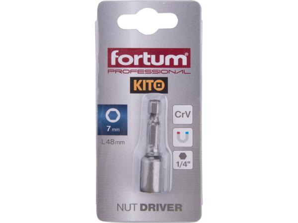 FORTUM 4741607 - klíč nástrčný magnetický 1/4" stopka, 7x48mm, CrV