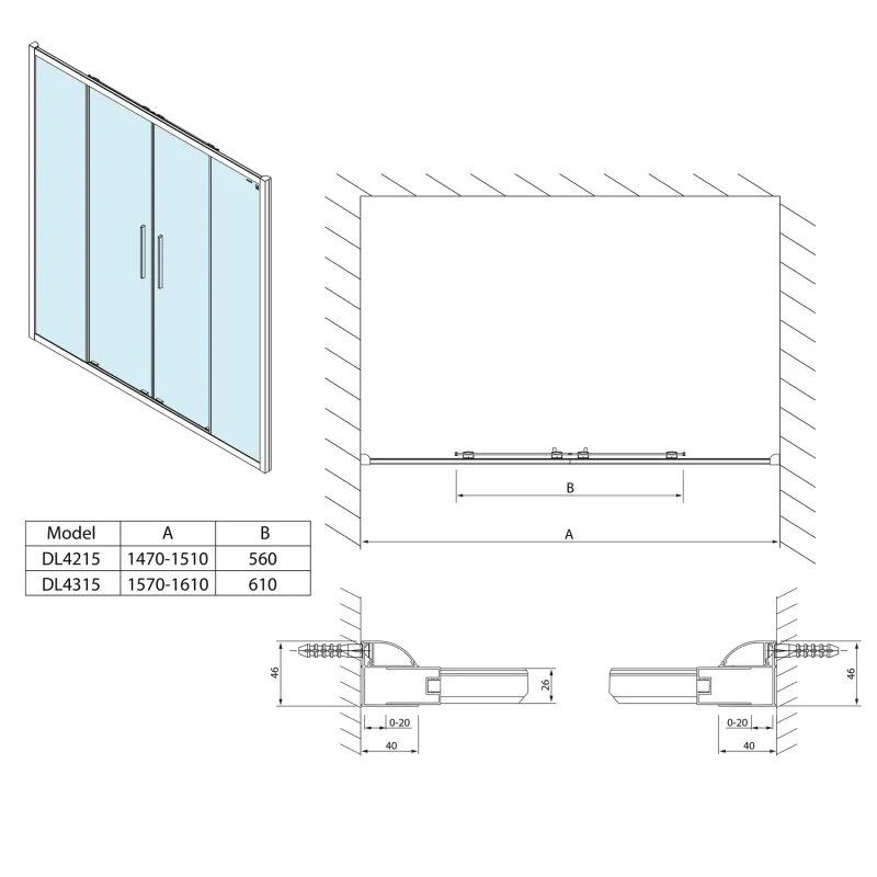 LUCIS LINE sprchové dveře 1600mm, čiré sklo (DL4315)