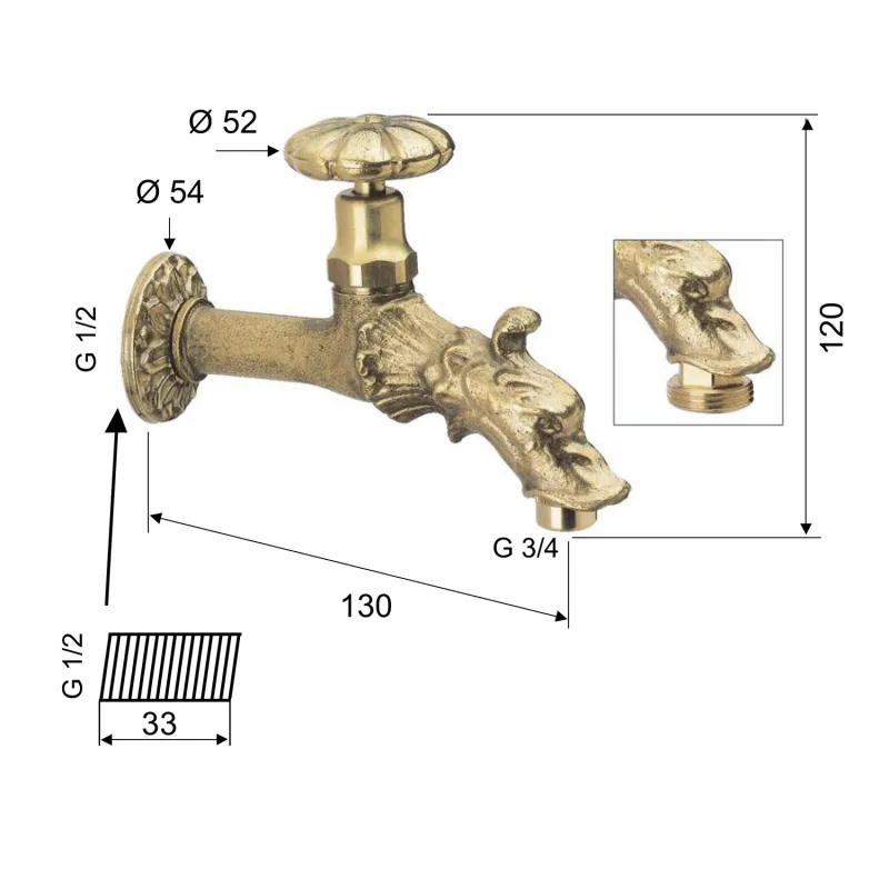 Retro ventil s rozetou, bronz (CH123)