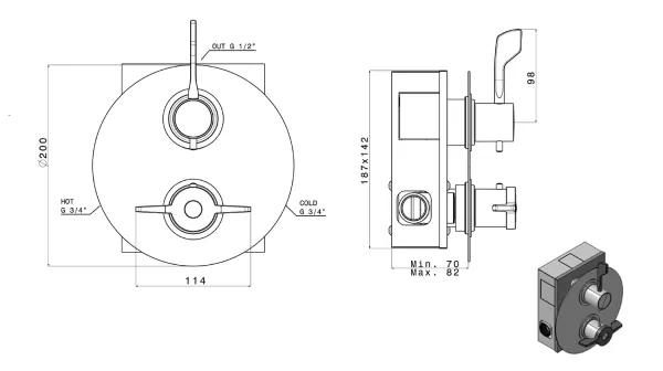 LEA podomítková sprchová termostatická baterie pro tělesně postižené,chrom (MR90161 (LE391)