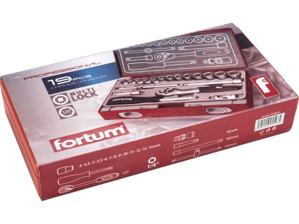 FORTUM 4700031 - hlavice nástrčné MULTI-LOCK, sada 19ks, 1/4"