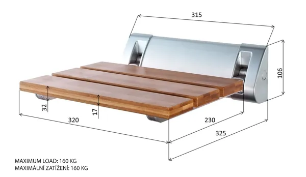 Sklopné sedátko do sprchového koutu 32x32,5cm, bambus