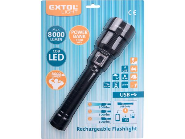 EXTOL LIGHT 43142 - svítilna 8000lm, zoom, USB nabíjení s powerbankou, 60W COB LED