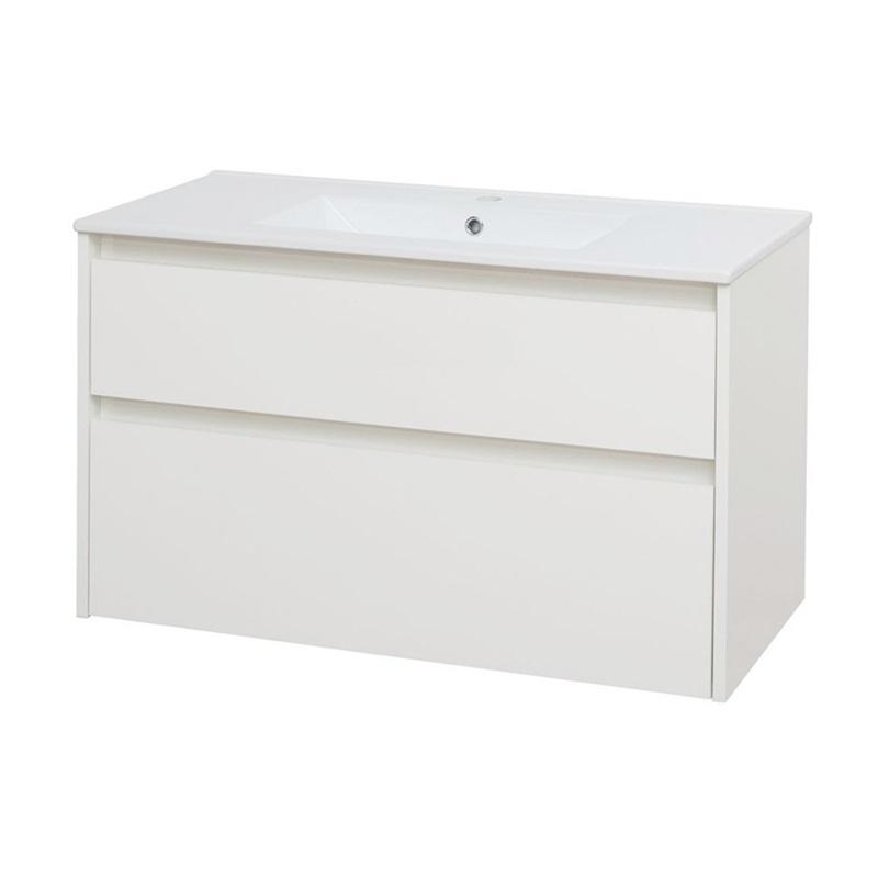 MEREO MP6468 Opto, koupelnová skříňka s keramickým umyvadlem 101 cm, bílá, dub, bílá/dub, černá