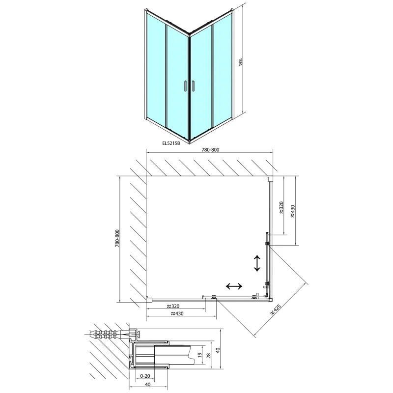 EASY BLACK čtvercová sprchová zástěna 800x800mm, čiré sklo 1