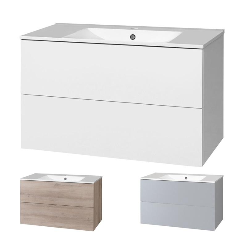 MEREO MP5075 Aira, koupelnová skříňka s keramickým umyvadlem 101 cm, bílá, dub, šedá