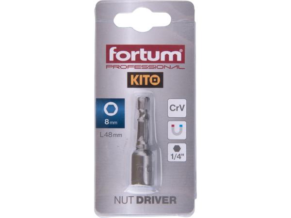 FORTUM 4741608 - klíč nástrčný magnetický 1/4" stopka, 8x48mm, CrV