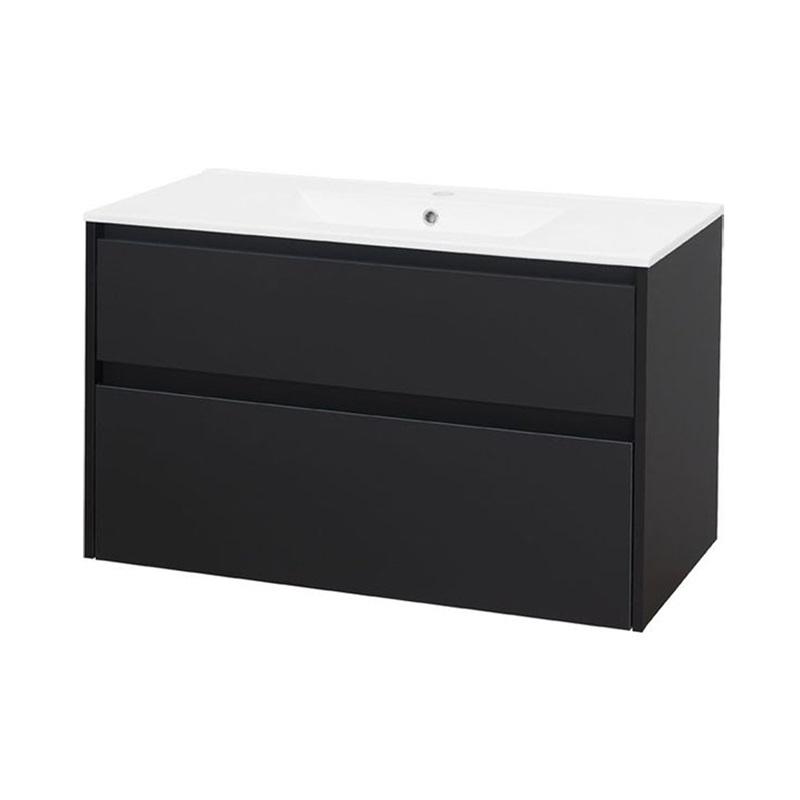 MEREO MP6468 Opto, koupelnová skříňka s keramickým umyvadlem 101 cm, bílá, dub, bílá/dub, černá