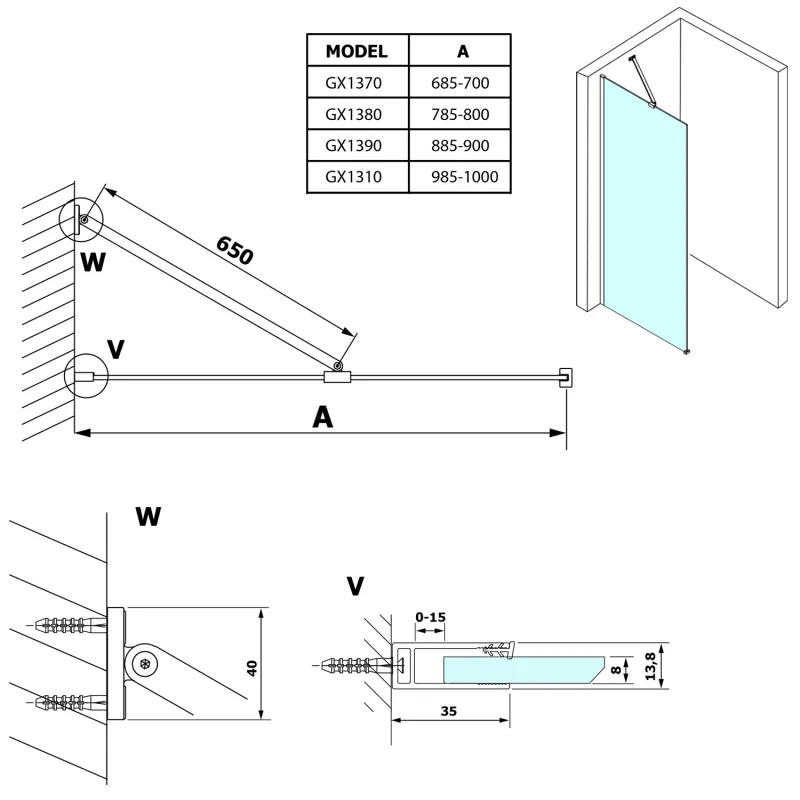 VARIO CHROME jednodílná sprchová zástěna k instalaci ke stěně, kouřové sklo, 1000 mm (GX1310GX1010)