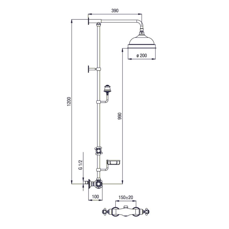 SASSARI sprch. sloup s termostat. bat., mýdlenka, v. 1200mm, chrom (SR321)