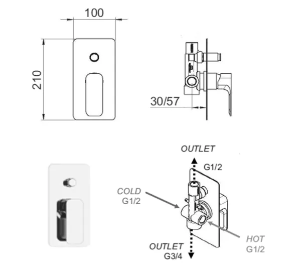 SPY podomítková sprchová baterie, 2 výstupy, černá mat (PY42/15)