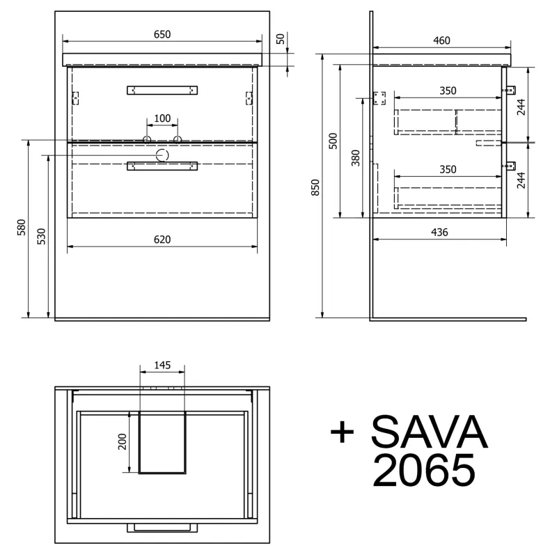 VEGA umyvadlová skříňka 62x50x43,6 cm, 2xzásuvka, bílá (VG064)