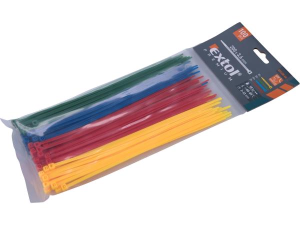 EXTOL PREMIUM 8856196 - pásky stahovací barevné, 200x3,6mm, 100ks, (4x25ks), 4 barvy, nylo
