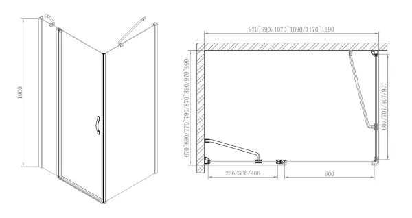 ONE sprchové dveře s pevnou částí 1100 mm, čiré sklo (GO4811)