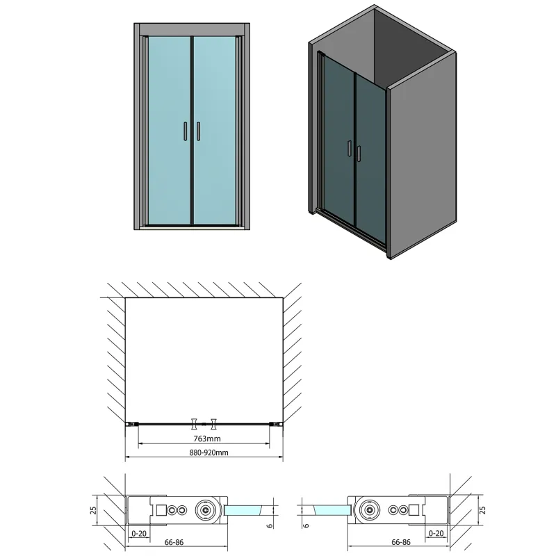 ZOOM LINE sprchové dveře dvojkřídlé 900mm, čiré sklo (ZL1790)