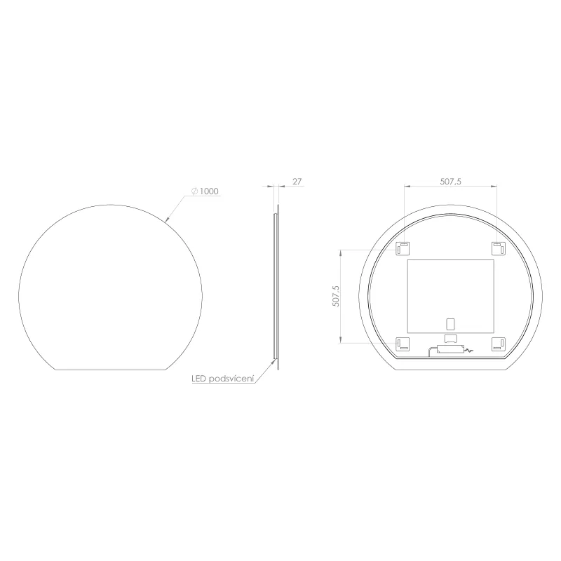 DARA CUT zrcadlo s LED podsvícením 20W, ø 100cm, topná fólie